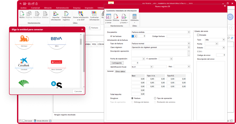 Pantalla de FACTUSOL con el resumen de registros de facturación enviados a la AEAT